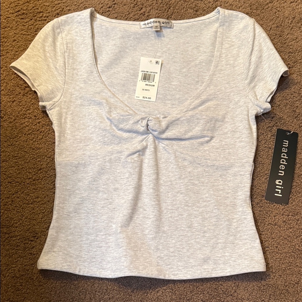 Madden Girl Light Gray Short Sleeve Top Size M. NWT